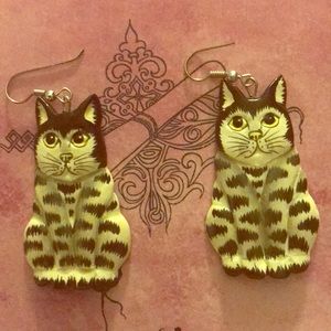 Wood hand crafted cat earrings from Art Fair. New